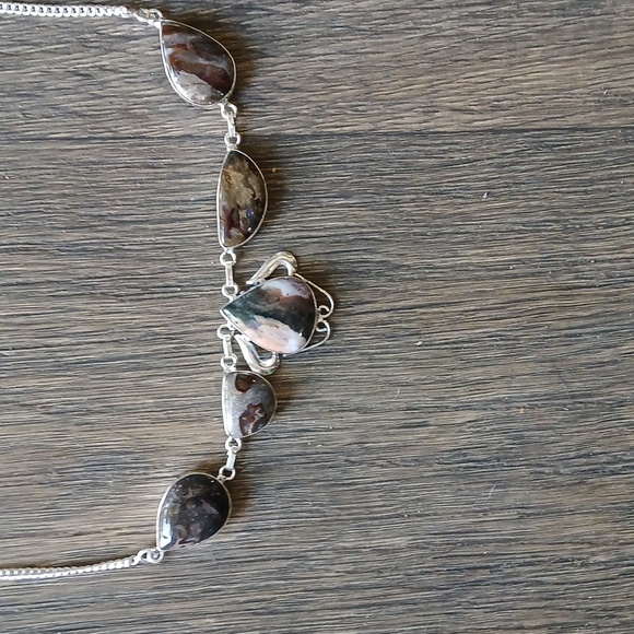New Ocean Jasper & Turritella Agate 925 Silver Necklace. - Picture 11 of 15
